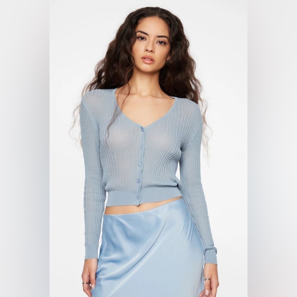 Dynamite Blue Sheer V-Neck Cardigan Size Small NWT